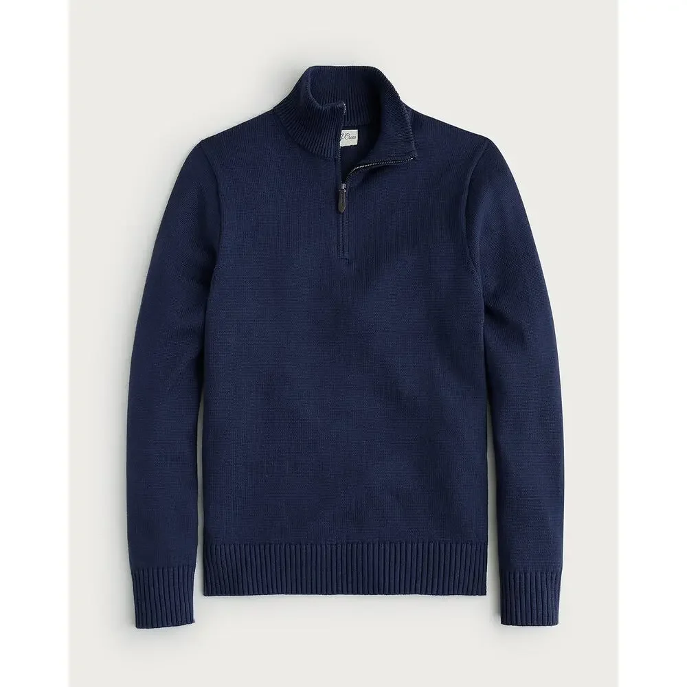 J. Crew Men's Heritage Cotton Quarter-Zip Sweater Long Sleeves Navy Size M NWT